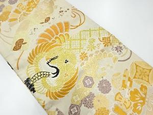 アンティーク　檜扇に松鶴・宝尽くし模様織出し丸帯（材料）